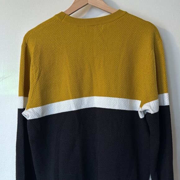 Magaschoni Men's Colorblock Crewneck‎ Sweater Mustard Black Cotton Blend SMALL - Picture 4 of 6
